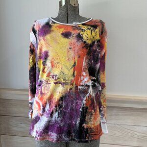 Jess & Jane Colorful Soft Knit Top Women's 2X Abstract Artsy 100% Cotton USA